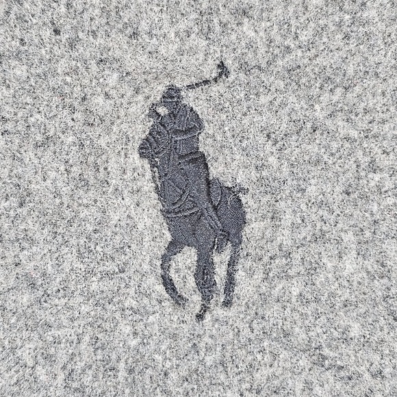 Vintage Polo Ralph Lauren Gray LambsWool Scarf Polo Player Logo Fringe - Picture 3 of 5